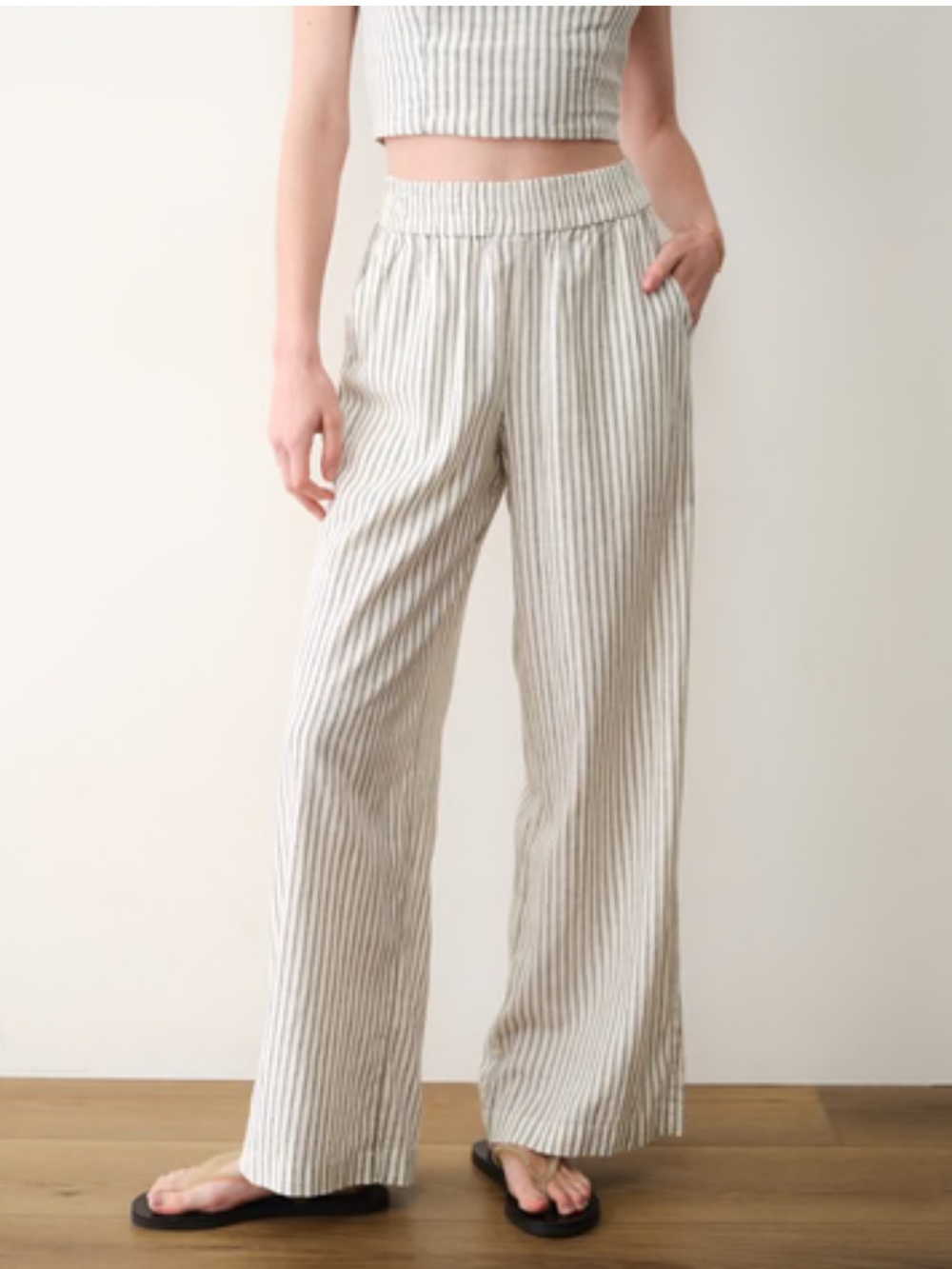 Marine Layer Striped Wide-Leg Pull On Pants - Blue/White Size Large